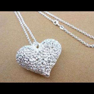 925 Sterling Silver Big Heart Pendant Necklace